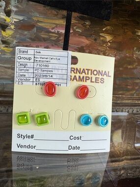 0765-Belk Bright Multi-Color Stud Earring Set - Red, Lime, Turquoise